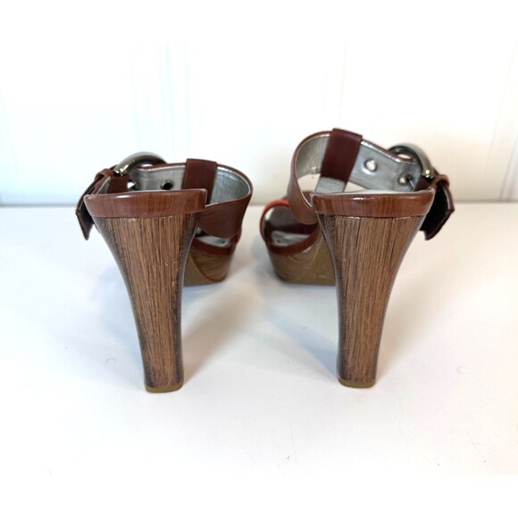 Gianni Bini T-Strap Leather Mules Heels Orange & Brown US 8M - Picture 4 of 10
